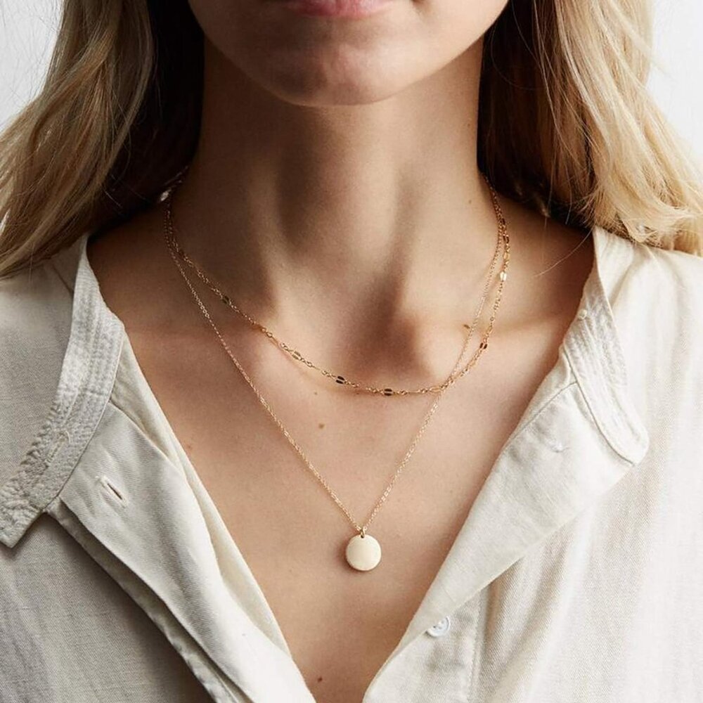 Dainty Bar Necklace for Women,Gold/Silver Cute Delicate Disc Necklcace,Trendy El - Picture 6 of 8